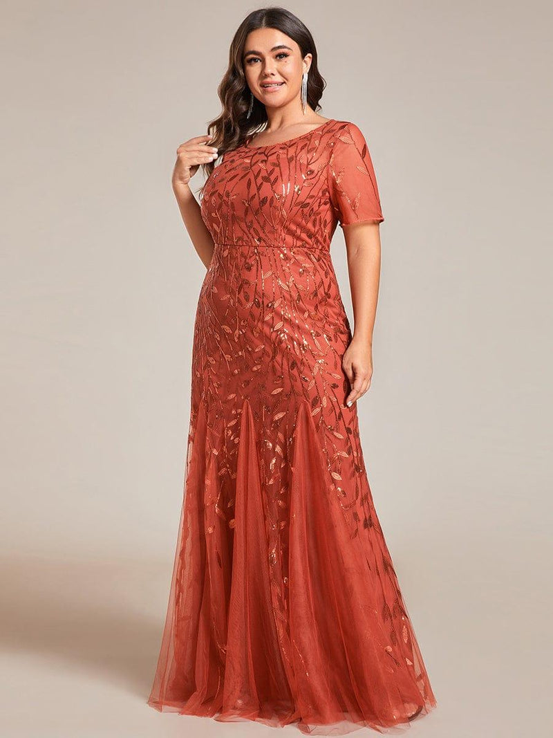ever JADEN|Floral Sequin Maxi Fishtail Tulle Formal Evening Dress with Short Sleeve