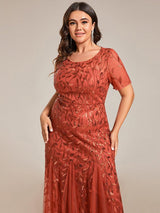 ever JADEN|Floral Sequin Maxi Fishtail Tulle Formal Evening Dress with Short Sleeve