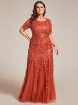 pretty JADEN|Floral Sequin Print Plus Size Mermaid Tulle Evening Dress