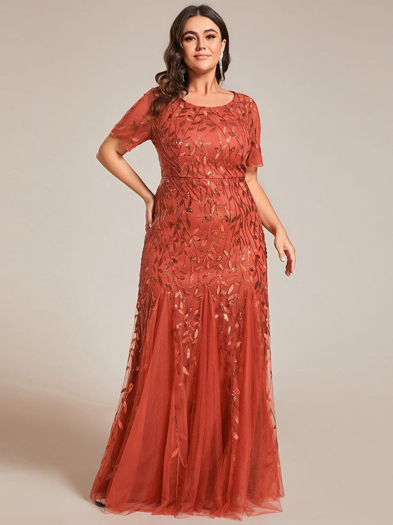 pretty JADEN|Floral Sequin Print Plus Size Mermaid Tulle Evening Dress