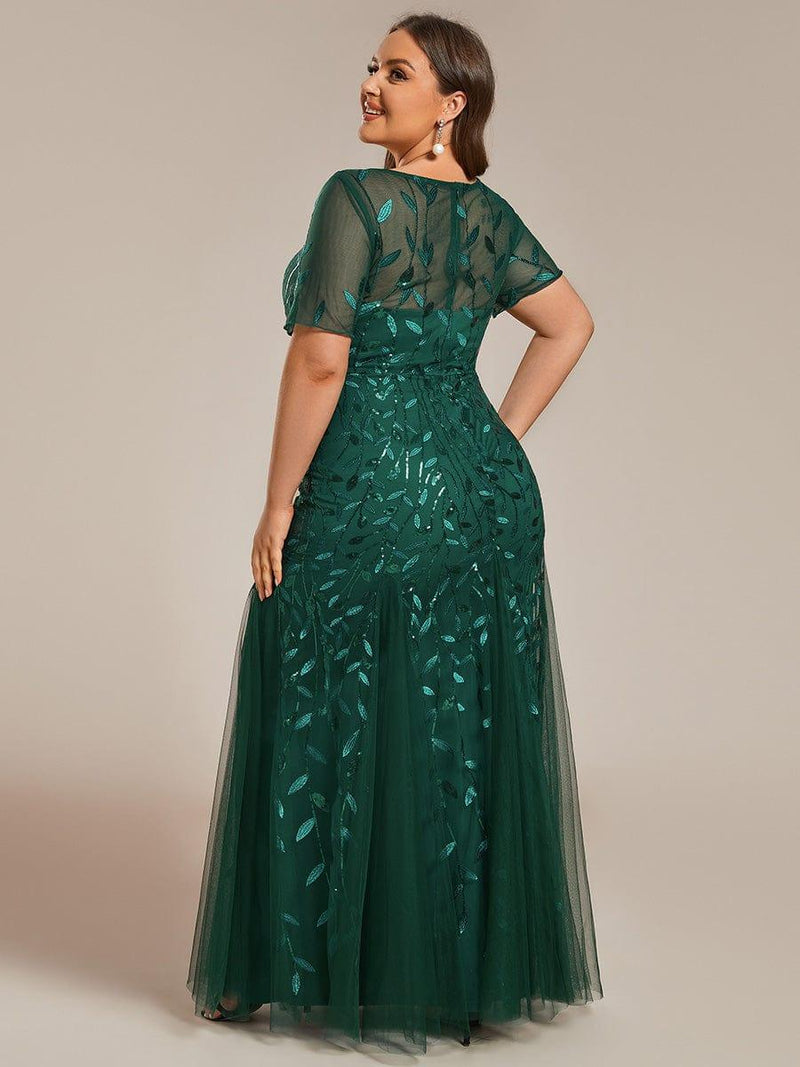 ever JADEN|Floral Sequin Maxi Fishtail Tulle Formal Evening Dress with Short Sleeve