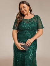 pretty JADEN|Floral Sequin Print Plus Size Mermaid Tulle Evening Dress