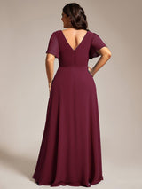 ever LAYLAH|Pleated A-Line Chiffon Formal Evening Dress with Short Sleeves and Sequin Waist