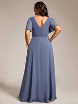 ever LAYLAH|Pleated A-Line Chiffon Formal Evening Dress with Short Sleeves and Sequin Waist