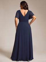 ever LAYLAH|Pleated A-Line Chiffon Formal Evening Dress with Short Sleeves and Sequin Waist
