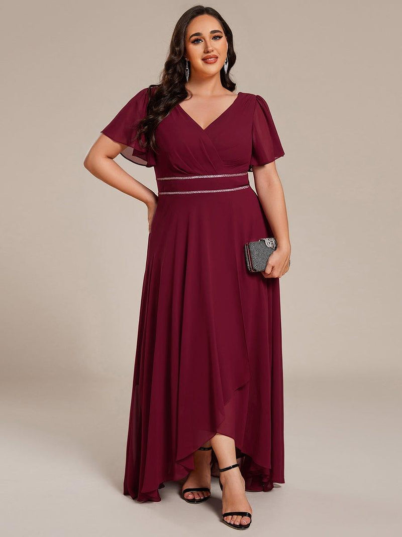 ever DAKOTA|Double V-Neck Waist Trimmed Chiffon Formal Evening Dress