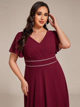 ever DAKOTA|Double V-Neck Waist Trimmed Chiffon Formal Evening Dress