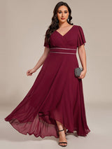 ever DAKOTA|Double V-Neck Waist Trimmed Chiffon Formal Evening Dress