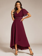 ever DAKOTA|Double V-Neck Waist Trimmed Chiffon Formal Evening Dress