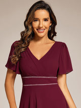 ever DAKOTA|Double V-Neck Waist Trimmed Chiffon Formal Evening Dress