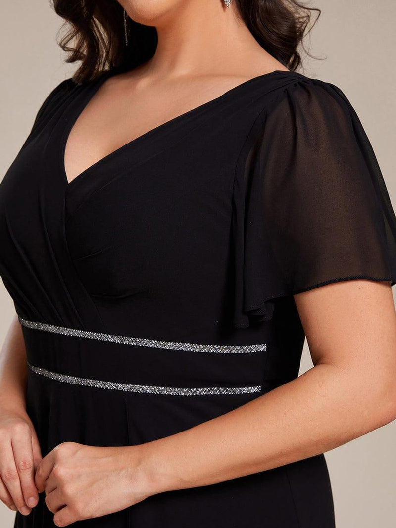 ever DAKOTA|Double V-Neck Waist Trimmed Chiffon Formal Evening Dress