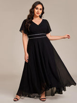 ever DAKOTA|Double V-Neck Waist Trimmed Chiffon Formal Evening Dress