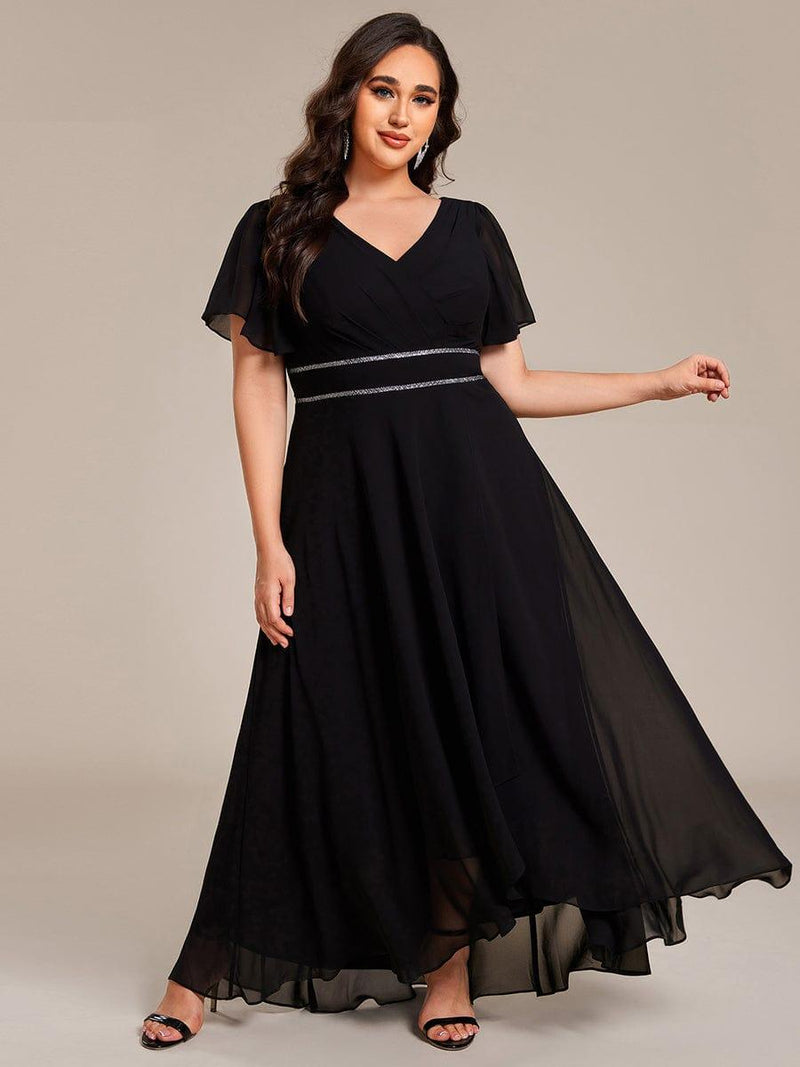ever DAKOTA|Double V-Neck Waist Trimmed Chiffon Formal Evening Dress