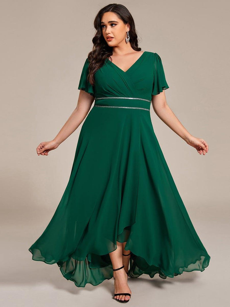 ever DAKOTA|Double V-Neck Waist Trimmed Chiffon Formal Evening Dress