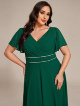 ever DAKOTA|Double V-Neck Waist Trimmed Chiffon Formal Evening Dress
