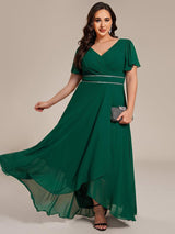 ever DAKOTA|Double V-Neck Waist Trimmed Chiffon Formal Evening Dress