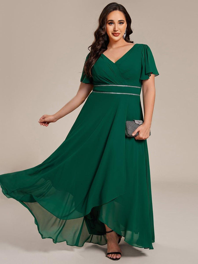 ever DAKOTA|Double V-Neck Waist Trimmed Chiffon Formal Evening Dress