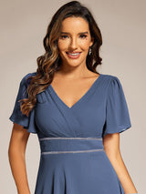 ever DAKOTA|Double V-Neck Waist Trimmed Chiffon Formal Evening Dress