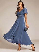 ever DAKOTA|Double V-Neck Waist Trimmed Chiffon Formal Evening Dress