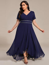 ever DAKOTA|Double V-Neck Waist Trimmed Chiffon Formal Evening Dress