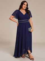 ever DAKOTA|Double V-Neck Waist Trimmed Chiffon Formal Evening Dress