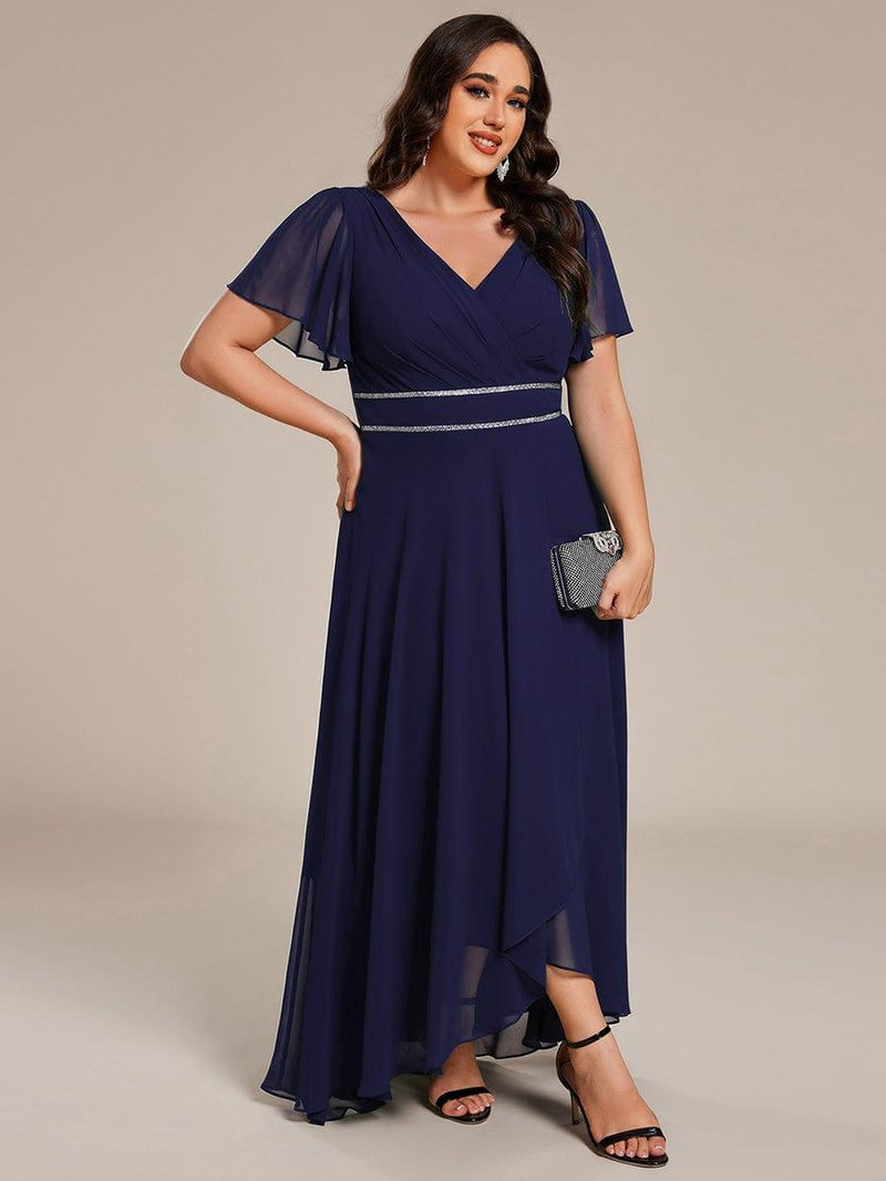 ever DAKOTA|Double V-Neck Waist Trimmed Chiffon Formal Evening Dress