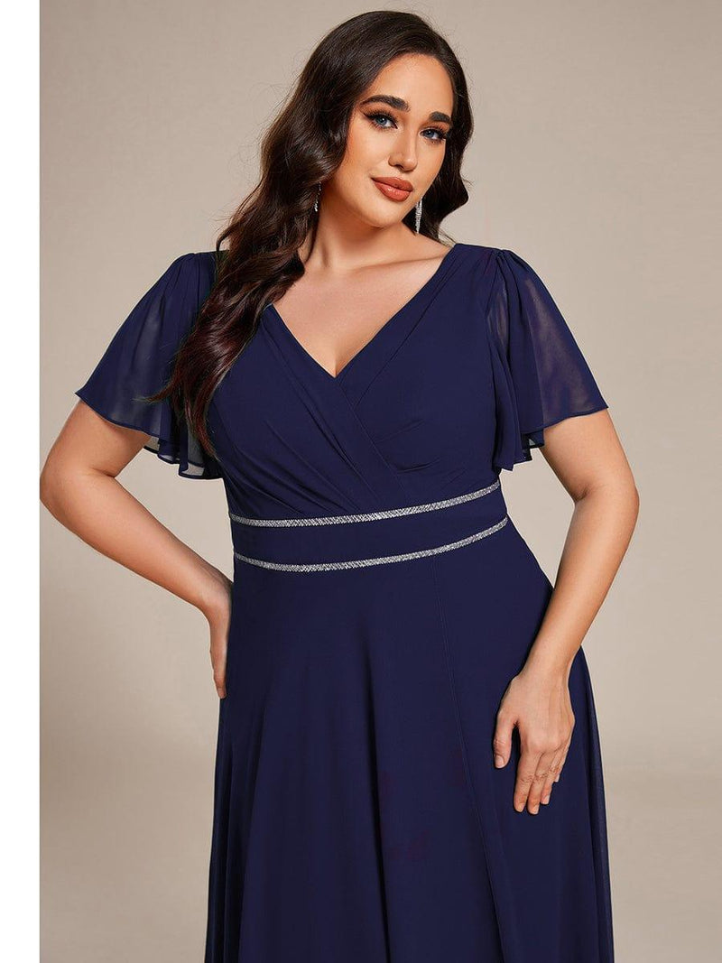 ever DAKOTA|Double V-Neck Waist Trimmed Chiffon Formal Evening Dress