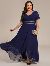 ever DAKOTA|Double V-Neck Waist Trimmed Chiffon Formal Evening Dress