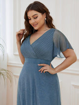 ever LIORÉ|Plus Size V Neck Ribbon Waist Formal Evening Dress With Sleeves