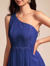 One-Shoulder Embellished Tulle Formal Evening Dress