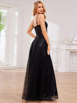 ever TAYTUM|Elegant Sequin Spaghetti Strap See-Through Formal Evening Dress