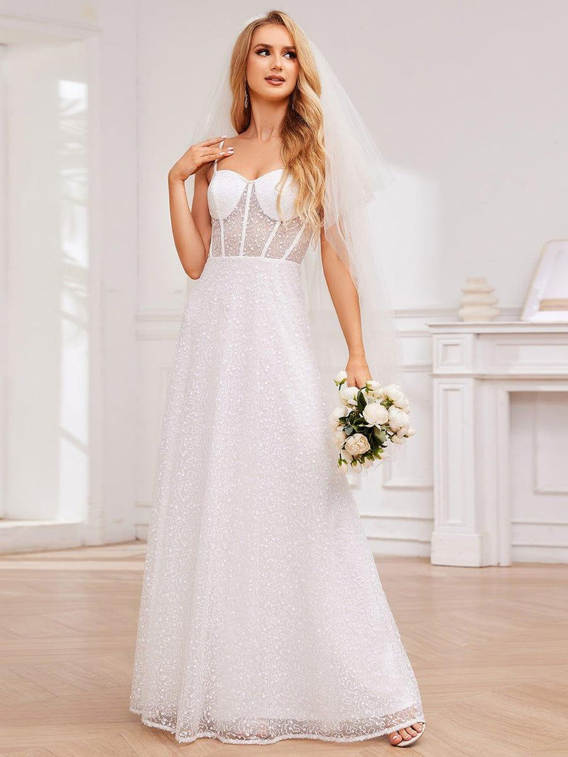 ever TAYTUM|Elegant Sequin Spaghetti Strap See-Through Formal Evening Dress