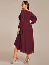 ever BRIAR|3/4 Sleeves Asymmetrical Hem A-Line Midi Wedding Guest Dress