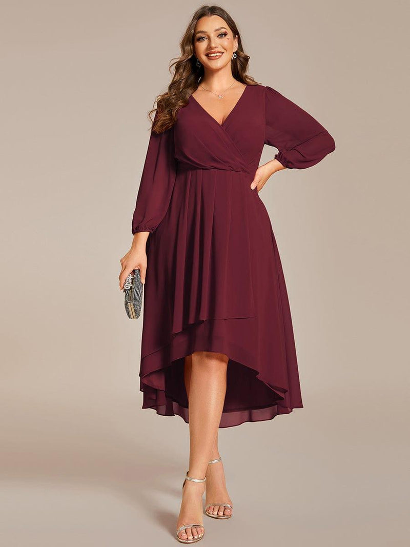 ever BRIAR|3/4 Sleeves Asymmetrical Hem A-Line Midi Wedding Guest Dress