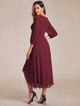 ever BRIAR|3/4 Sleeves Asymmetrical Hem A-Line Midi Wedding Guest Dress