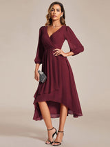 ever BRIAR|3/4 Sleeves Asymmetrical Hem A-Line Midi Wedding Guest Dress