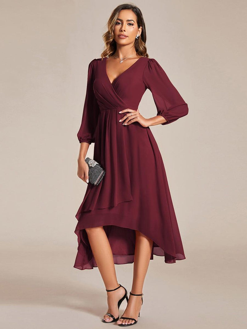 ever BRIAR|3/4 Sleeves Asymmetrical Hem A-Line Midi Wedding Guest Dress