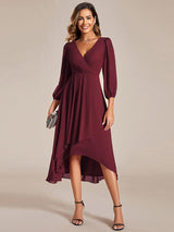 ever BRIAR|3/4 Sleeves Asymmetrical Hem A-Line Midi Wedding Guest Dress