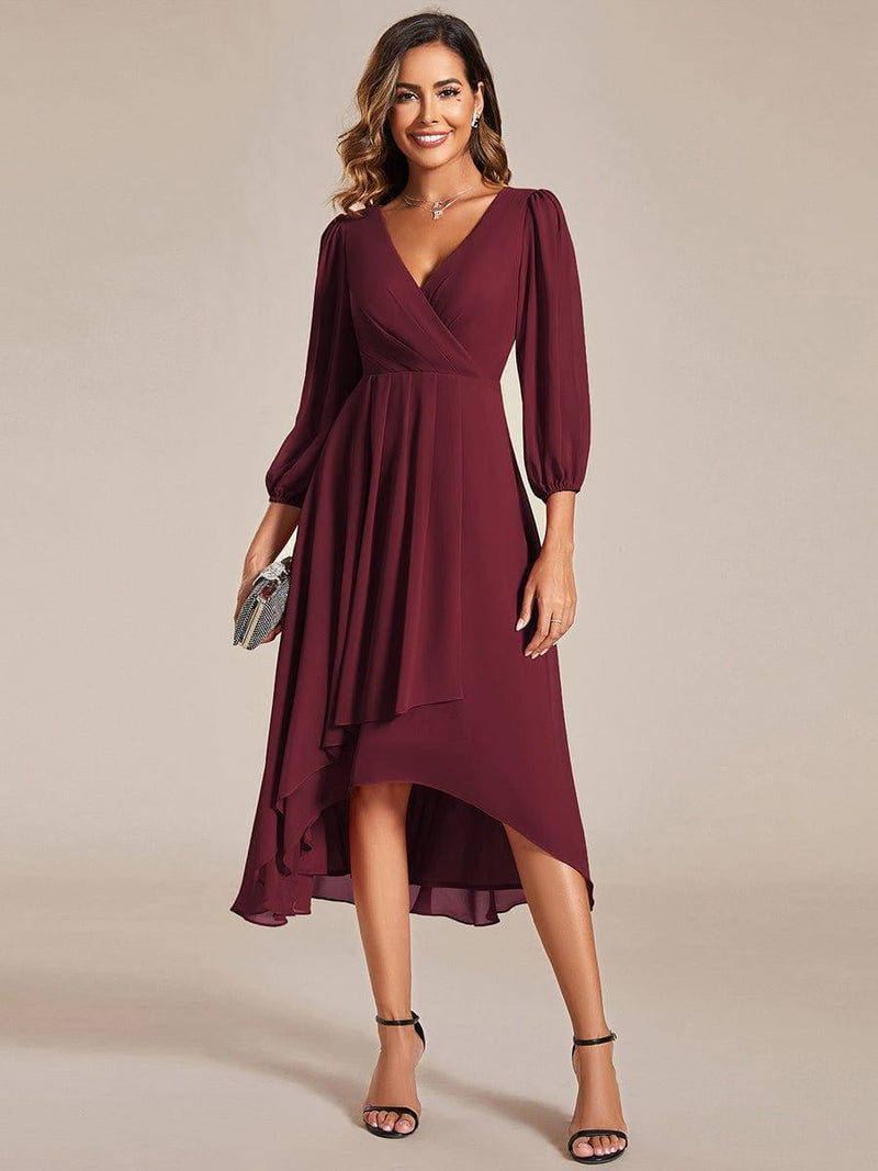 ever BRIAR|3/4 Sleeves Asymmetrical Hem A-Line Midi Wedding Guest Dress