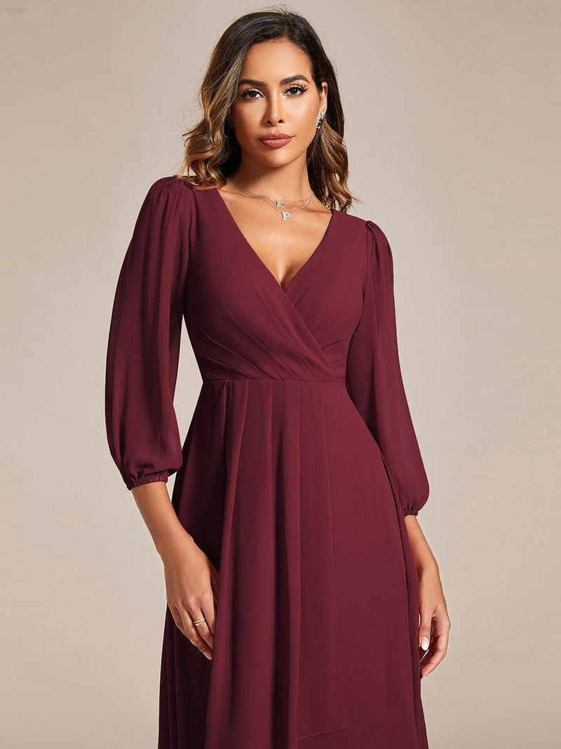 ever BRIAR|3/4 Sleeves Asymmetrical Hem A-Line Midi Wedding Guest Dress
