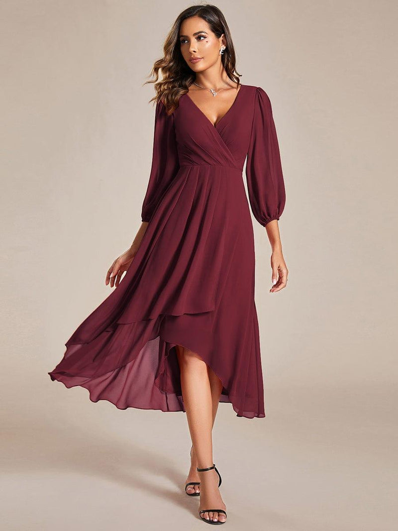 ever BRIAR|3/4 Sleeves Asymmetrical Hem A-Line Midi Wedding Guest Dress