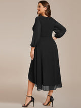 ever BRIAR|3/4 Sleeves Asymmetrical Hem A-Line Midi Wedding Guest Dress
