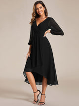 ever BRIAR|3/4 Sleeves Asymmetrical Hem A-Line Midi Wedding Guest Dress