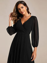 ever BRIAR|3/4 Sleeves Asymmetrical Hem A-Line Midi Wedding Guest Dress