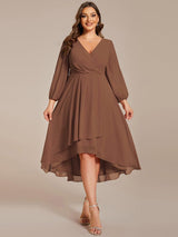 ever BRIAR|3/4 Sleeves Asymmetrical Hem A-Line Midi Wedding Guest Dress
