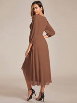 ever BRIAR|3/4 Sleeves Asymmetrical Hem A-Line Midi Wedding Guest Dress