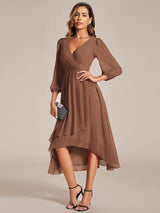 ever BRIAR|3/4 Sleeves Asymmetrical Hem A-Line Midi Wedding Guest Dress