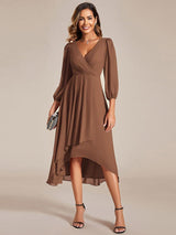 ever BRIAR|3/4 Sleeves Asymmetrical Hem A-Line Midi Wedding Guest Dress