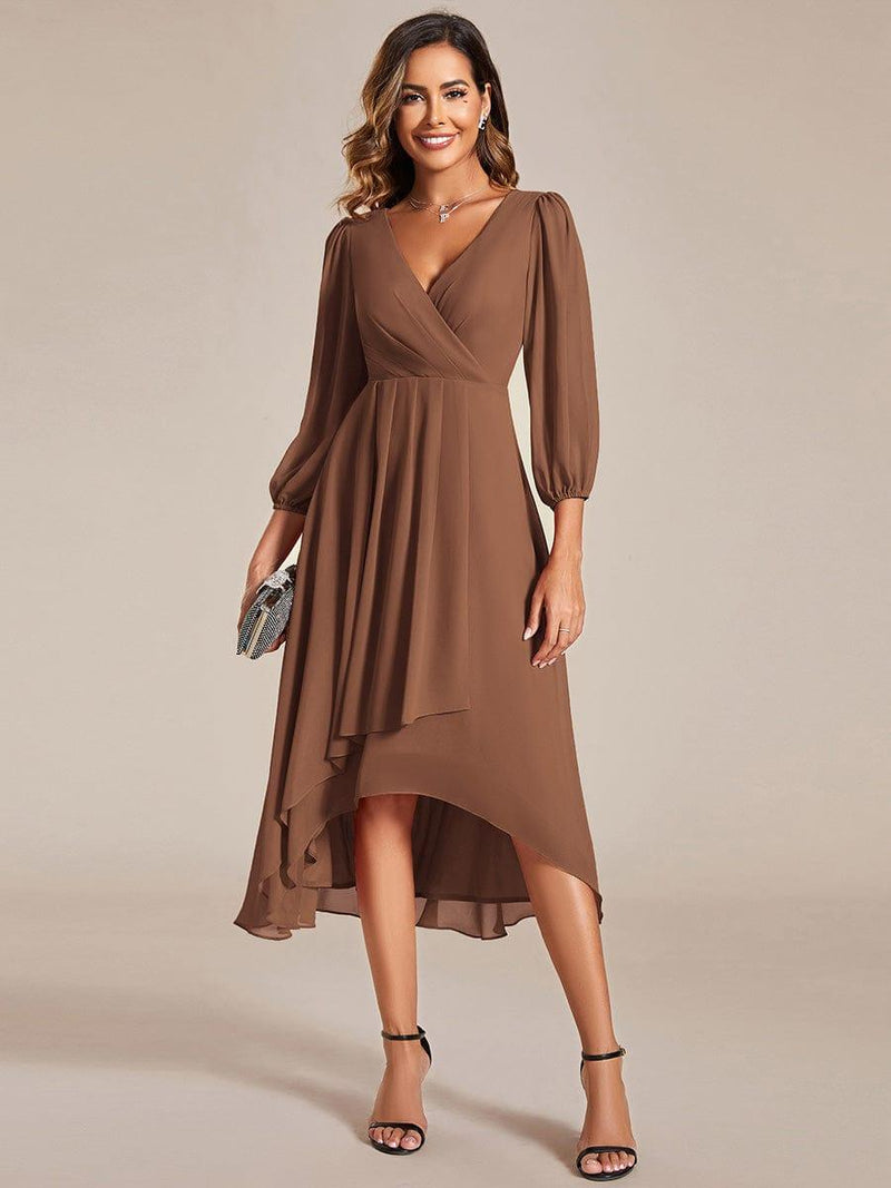 ever BRIAR|3/4 Sleeves Asymmetrical Hem A-Line Midi Wedding Guest Dress
