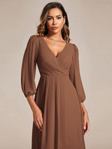 ever BRIAR|3/4 Sleeves Asymmetrical Hem A-Line Midi Wedding Guest Dress